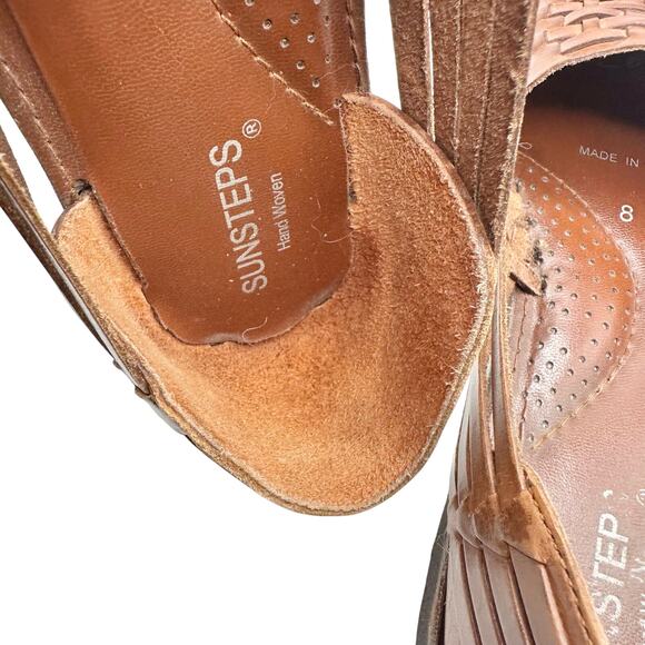 Sunsteps | Women | Golden Tan Hand Woven Leather Huaruche Slip-On Sandals | Sz 8 - Picture 10 of 13